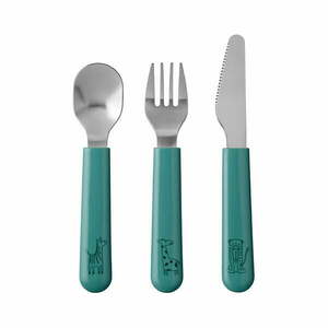 Sztućce dla dzieci w turkusowo-srebrnym kolorze ze stali nierdzewnej 3 szt. Deep turquoise – Mepal obraz