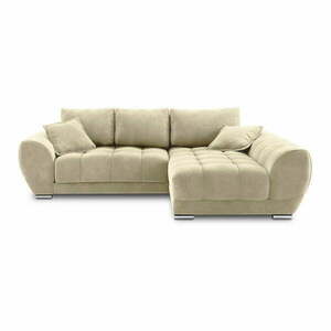Beżowy rozkładany narożnik z aksamitnym obiciem Windsor & Co Sofas Nuage, prawostronny obraz