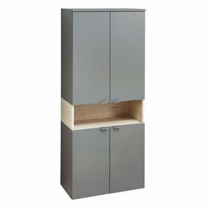 Szaro-naturalna wysoka wisząca szafka łazienkowa w dekorze sosny 142x60 cm Quickset 394 – Pelipal obraz