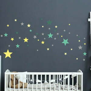 Zestaw 50 naklejek ściennych Ambiance Stars Green and Yellow obraz