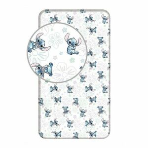 Białe bawełniane prześcieradło dziecięce z gumką jednoosobowe 90x200 cm Lilo and Stitch "Ohana White" – Jerry Fabrics obraz