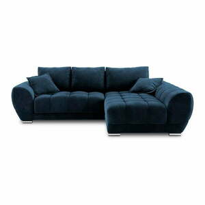 Granatowy rozkładany narożnik z aksamitnym obiciem Windsor & Co Sofas Nuage, prawostronny obraz