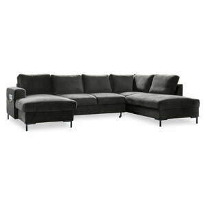Ciemnoszara aksamitna rozkładana sofa w kształcie litery "U" Miuform Lofty Lilly, prawostronna obraz