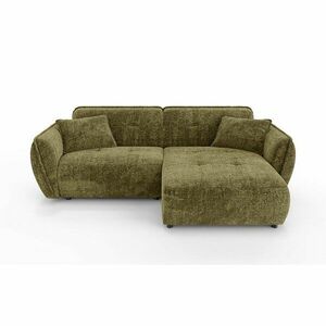Zielony narożnik z tkaniny szenilowej (prawostronny/z szezlongiem) Nelia – Ropez obraz