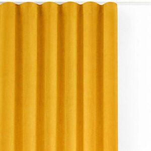 Musztardowa aksamitna zasłona częściowo zaciemniająca (dimout) 400x225 cm Velto – Filumi obraz