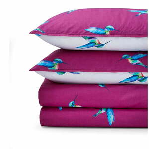 Biało-fioletowa bawełniana pościel jednoosobowa 135x200 cm Hummingbird – Their Nibs obraz