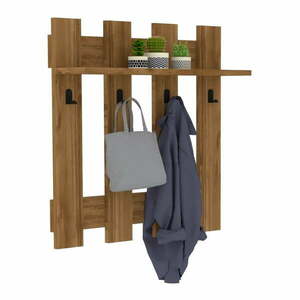 Ciemnobrązowa półka ścienna z 4 wieszakami Carina obraz