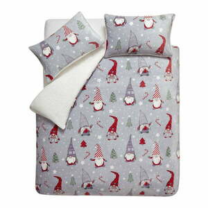 Szara pościel dwuosobowa z mikropluszu 230x220 cm Festive Gnomes – Catherine Lansfield obraz