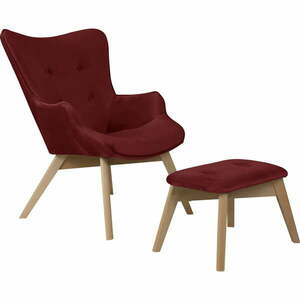 Czerwony aksamitny fotel z podnóżkiem Niko – Ropez obraz