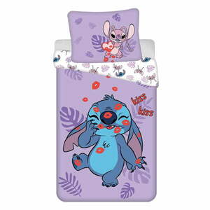 Fioletowa bawełniana pościel dziecięca jednoosobowa 140x200 cm Lilo and Stitch "Kiss" – Jerry Fabrics obraz