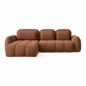 Rozkładany narożnik z materiału bouclé ze schowkiem (lewostronny/z szezlongiem) w kolorze terakoty Pele – Makamii obraz