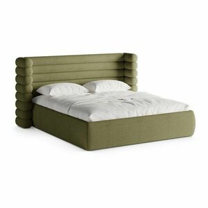 Zielone tapicerowane łóżko dwuosobowe ze schowkiem ze stelażem 180x200 cm Mount – Micadoni obraz