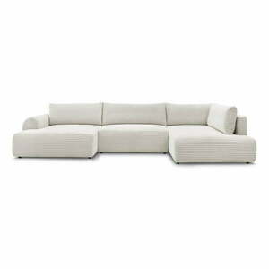 Kremowy sztruksowy rozkładany/ze schowkiem narożnik (prawostronny/w kształcie litery U) Lucien – Bobochic Paris obraz