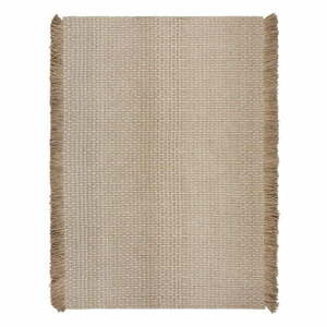 Beżowy dywan z mieszanki wełny tkany ręcznie 200x290 cm Rene Fringed Ribbed – Flair Rugs obraz