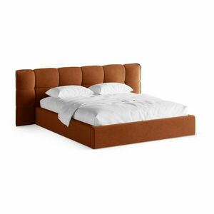 Tapicerowane łóżko dwuosobowe ze schowkiem ze stelażem 180x200 cm w kolorze terakoty Eric – Micadoni obraz