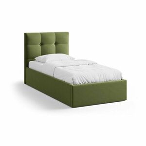 Zielone tapicerowane łóżko jednoosobowe ze schowkiem i stelażem 90x200 cm Phaedra – Micadoni obraz