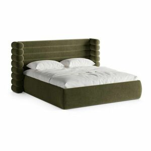 Zielone tapicerowane łóżko dwuosobowe ze schowkiem ze stelażem 180x200 cm Mount – Micadoni obraz