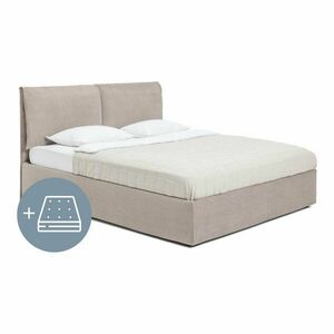 Szarobrązowe tapicerowane łóżko dwuosobowe ze schowkiem z materacem i stelażem 160x200 cm Thessa Pillow – Bonami Selection obraz