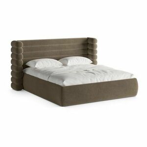 Szarobrązowe tapicerowane łóżko dwuosobowe ze schowkiem ze stelażem 160x200 cm Mount – Micadoni obraz