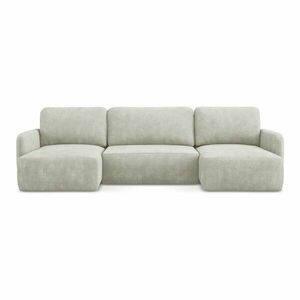 Kremowy narożnik rozkładany z tkaniny szenilowej ze schowkiem (w kształcie litery U) Lilo – Makamii obraz