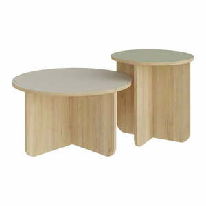 Kremowe/w naturalnym kolorze okrągłe stoliki zestaw 2 szt. w dekorze dębu ø 70 cm Hillary – Marckeric obraz