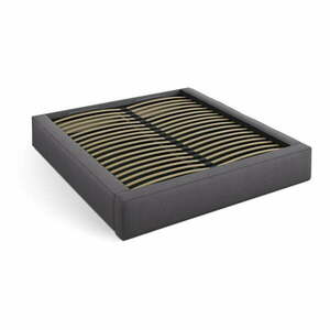 Ciemnoszare tapicerowane łóżko dwuosobowe ze schowkiem i stelażem 200x200 cm Simon – Micadoni obraz