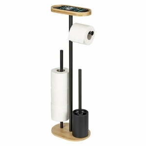 Czarno-naturalny stalowy stojak na papier toaletowy ze szczotką Pomarolo – Wenko obraz