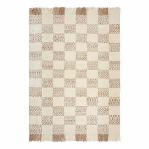Kremowo-naturalny dywan z mieszanki wełny tkany ręcznie 120x170 cm Eric Checkboard – Flair Rugs obraz