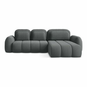 Ciemnoszary rozkładany narożnik z materiału bouclé ze schowkiem (prawostronny/z szezlongiem) Pele – Makamii obraz