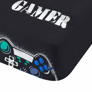 Czarne prześcieradło dziecięce jednoosobowe z gumką 90x190 cm Game Over – Catherine Lansfield obraz