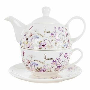 Biało-fioletowy porcelanowy serwis do herbaty Louka – Orion obraz