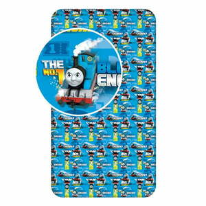 Niebieskie bawełniane prześcieradło dziecięce z gumką 90x200 cm Thomas the Tank Engine – Jerry Fabrics obraz