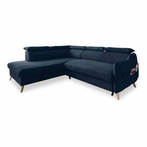 Ciemnoniebieski aksamitny rozkładany narożnik (lewostronny) Sweet Harmony – Miuform obraz