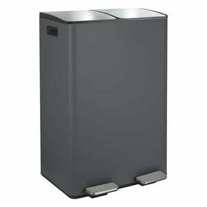 Ciemnoszary stalowy kosz na śmieci 2x30 l do segregacji odpadów/z pedałem Aliya – Spirella obraz