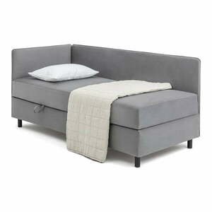 Szare tapicerowane łóżko jednoosobowe ze schowkiem i materacem 90x200 cm Avela – Bonami Selection obraz