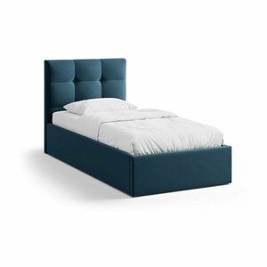 Niebieskie tapicerowane łóżko jednoosobowe ze schowkiem i stelażem 90x200 cm Phaedra – Micadoni obraz