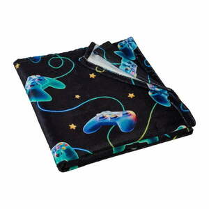Czarno-niebieski koc dziecięcy z mikropluszu 130x170 cm Gamer – Catherine Lansfield obraz