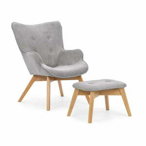 Szary sztruksowy fotel z podnóżkiem Niko – Ropez obraz