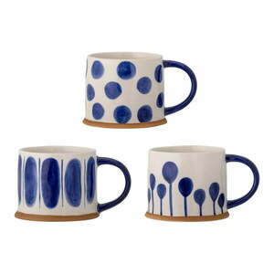 Biało-niebieskie kamionkowe kubki zestaw 3 szt. 450 ml Linora – Bloomingville obraz