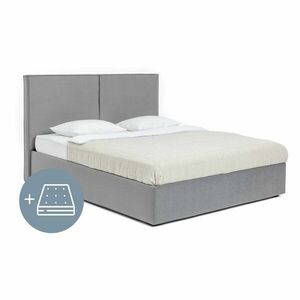 Szare tapicerowane łóżko dwuosobowe ze schowkiem z materacem i stelażem 180x200 cm Thessa Bold – Bonami Selection obraz