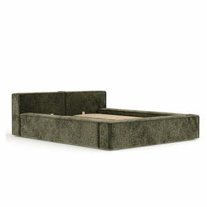 Ciemnozielone tapicerowane łóżko dwuosobowe ze schowkiem i stelażem 140x200 cm Voliera – Maison de Rêve obraz