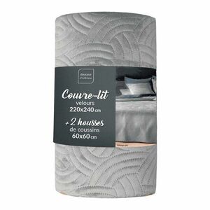 Szary aksamitny zestaw narzuty na łóżko i poszewki na poduszkę 220x240 cm Solange – douceur d'intérieur obraz