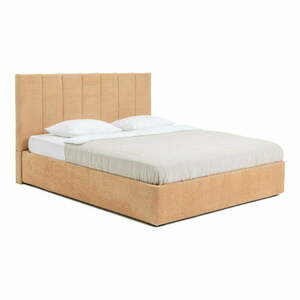 Musztardowe tapicerowane łóżko dwuosobowe ze schowkiem i stelażem 180x200 cm Thessa Bold Line – Bonami Selection obraz