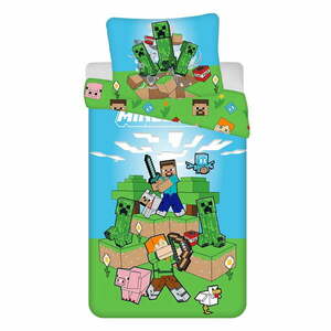 Zielono-niebieska bawełniana pościel dziecięca jednoosobowa 140x200 cm Minecraft "Outdoor Mobs" – Jerry Fabrics obraz