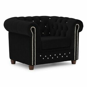 Czarny aksamitny fotel typu chesterfield York Blik – Ropez obraz