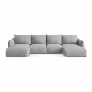 Jasnoszary rozkładany narożnik z tkaniny szenilowej (w kształcie litery U) Leila – Makamii obraz