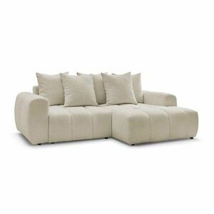 Beżowy rozkładany narożnik z materiału bouclé ze schowkiem (prawostronny/z szezlongiem) Roxelane – Bobochic Paris obraz