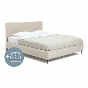 Beżowe tapicerowane łóżko dwuosobowe z materacem i stelażem 160x200 cm Noira Slim – Bonami Selection obraz