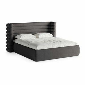 Ciemnoszare tapicerowane łóżko dwuosobowe ze schowkiem i stelażem 180x200 cm Mount – Micadoni obraz