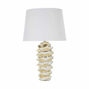 Ceramiczna lampa stołowa w biało-złotym kolorze z tekstylnym kloszem (wysokość 53 cm) Glam Space – Mauro Ferretti obraz